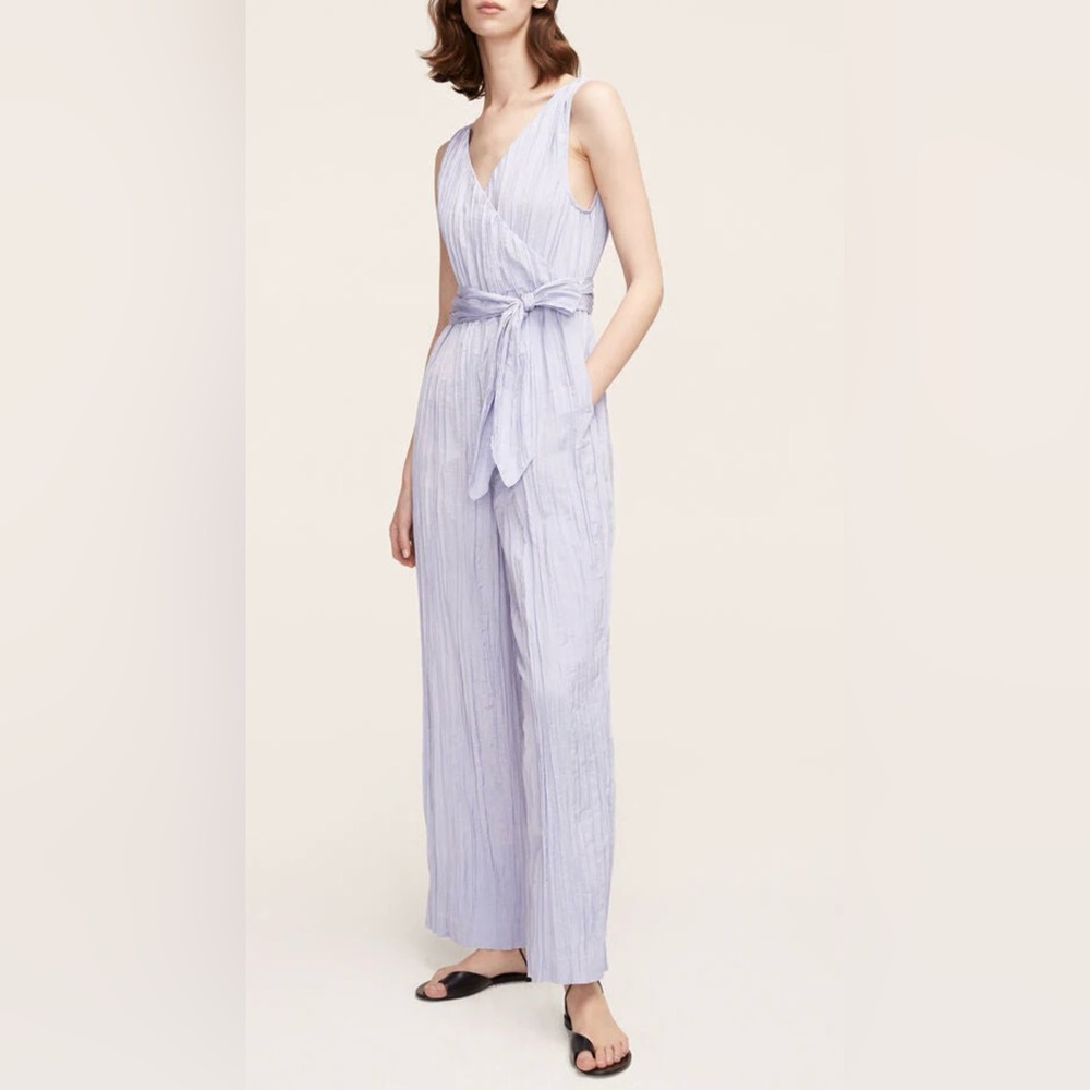 Rebecca Taylor tie front crinkle silk satin 90s y2k periwinkle Jumpsuit XS